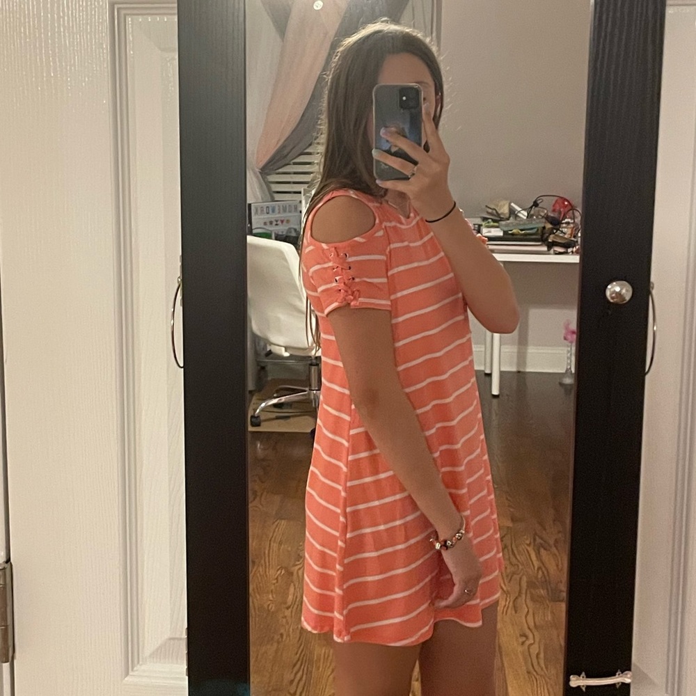 Pink and white striped dress